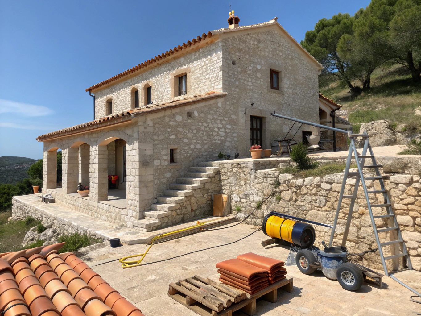 Historische Finca auf Mallorca während der denkmalgerechten Sanierung mit Natursteinmauerwerk